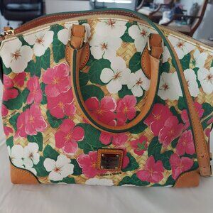 Dooney & Bourke Pink and White Hibiscus Floral Leather Satchel Pre-loved